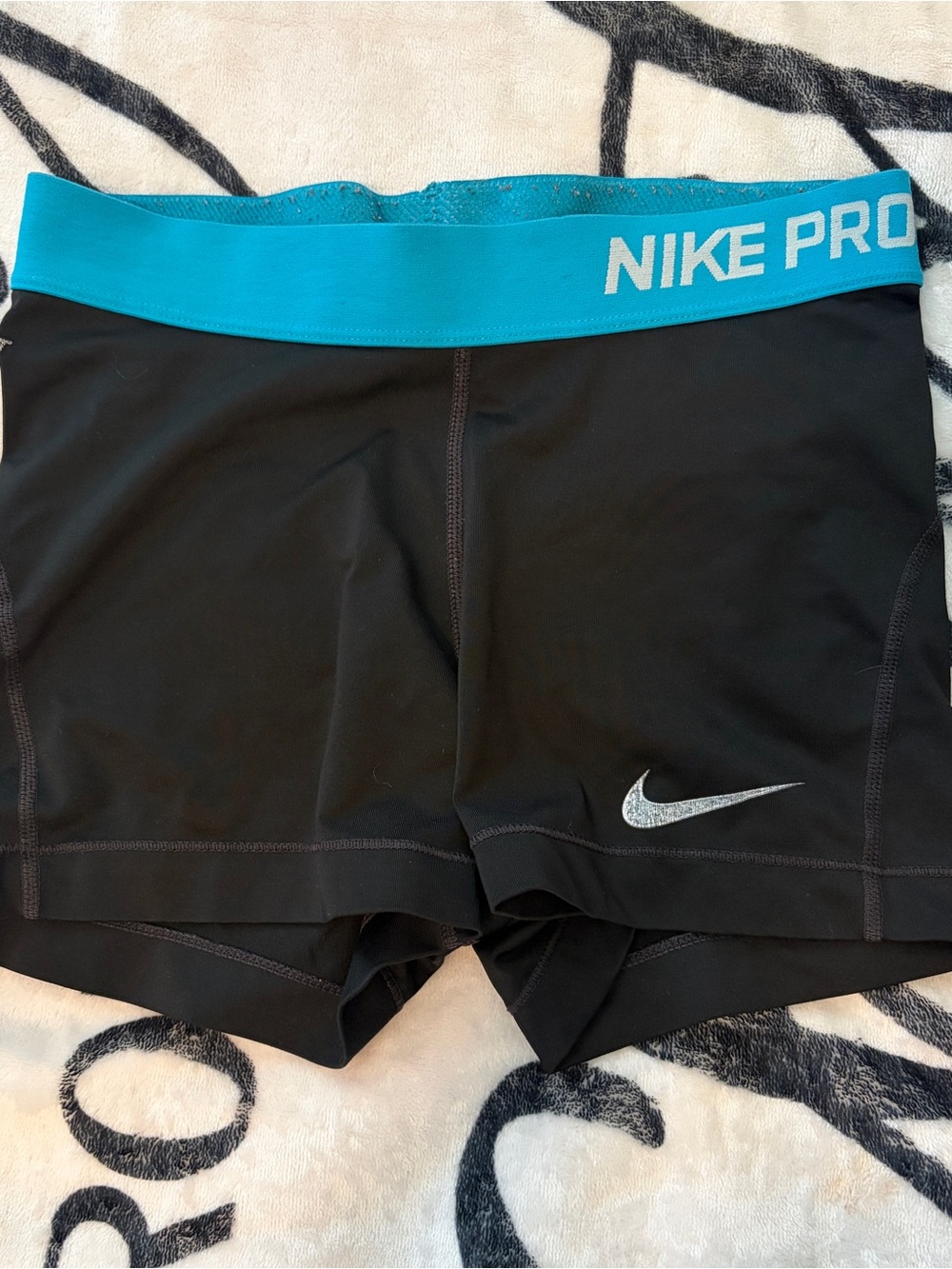 Nike Black Athletic Shorts with Teal Waistband